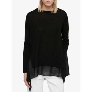 AllSaints Libby Light Crew Neck Black XS Sweater Long Sleeve Wool NEW with tags